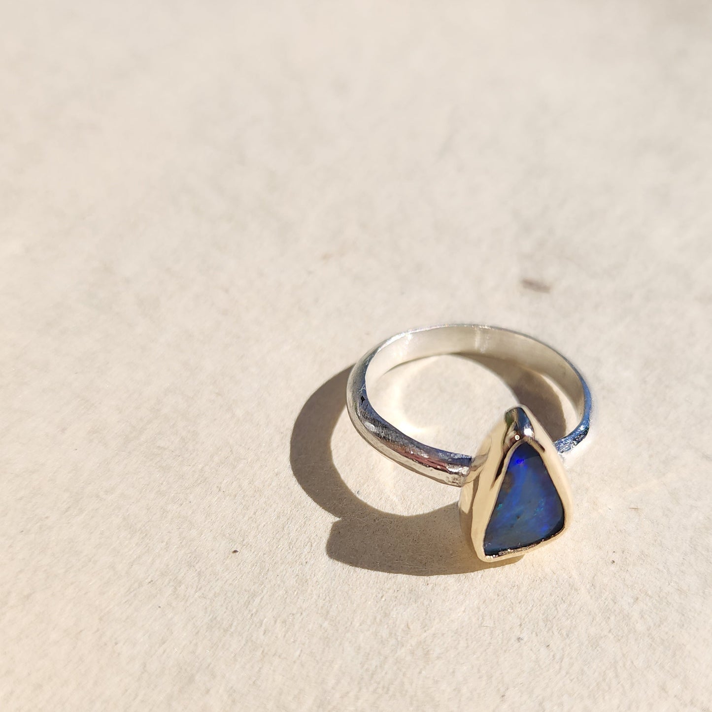 Australian Boulder Opal, 9K Gold, Sterling Silver Ring US Size 7.75