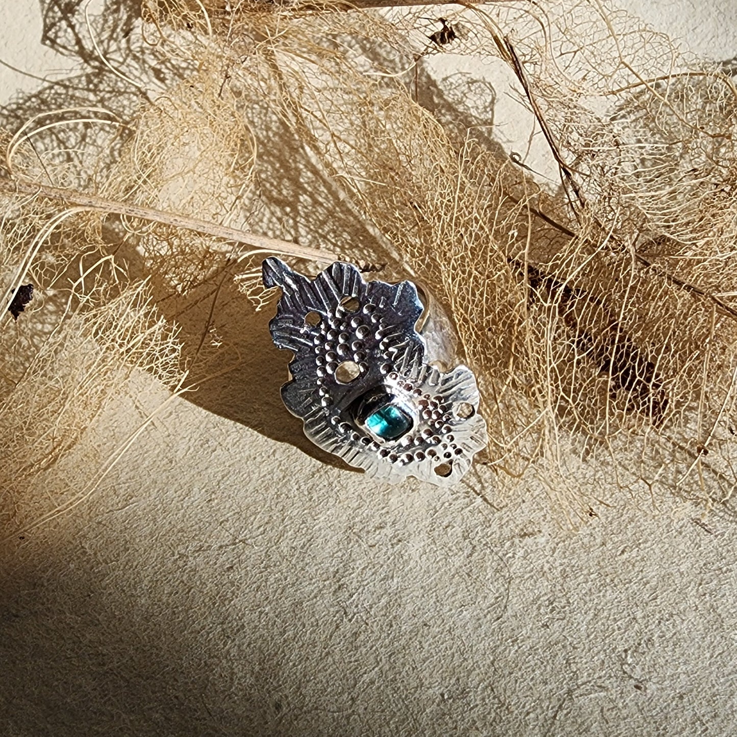 Blue Tourmaline Mermaid Ring in Sterling Silver US Size 6.25